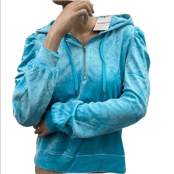Generation Love | Tops | Generation Love Primrose Hoodie Scuba Blue Velour  Sweatshirt Pullover | Poshmark